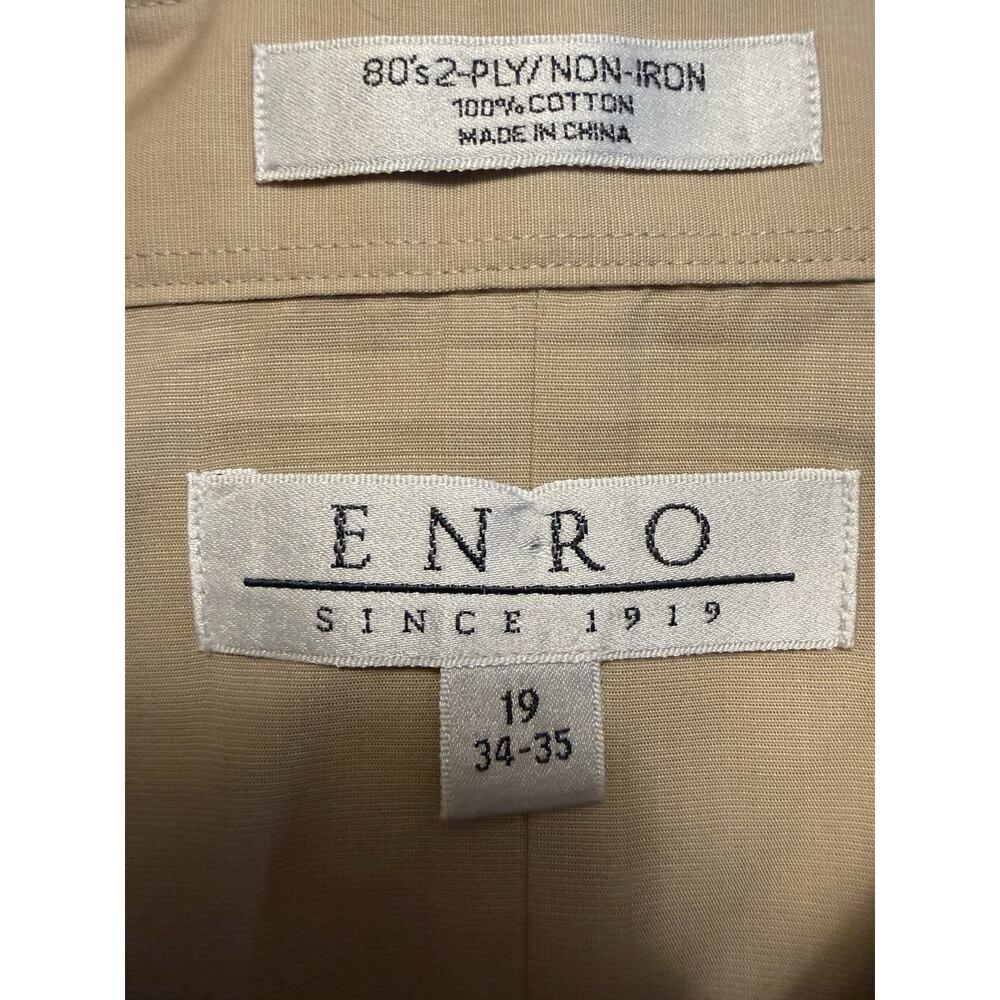 ENRO Mens Dress Shirt 19 34-35 Tan Long Sleeve Non Iron 100% Cotton Big Tall - Picture 2 of 6